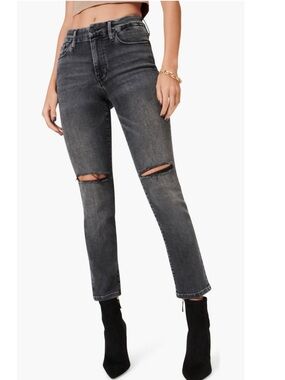 Good American Always Fits Good Straight Ripped Ankle Jean in Black Size 6-12